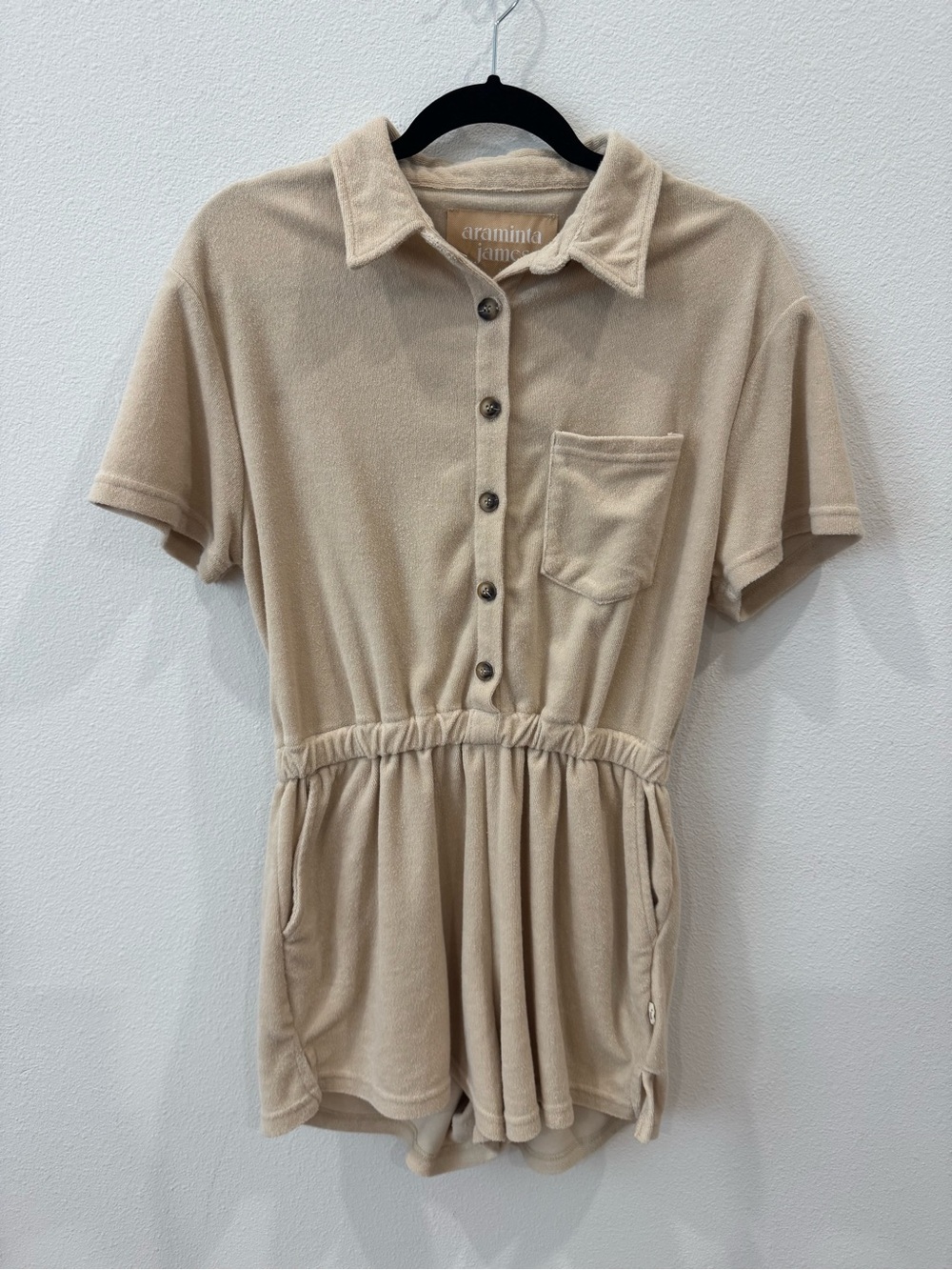 Araminta James Terry Cloth Romper Beige Cover-Up